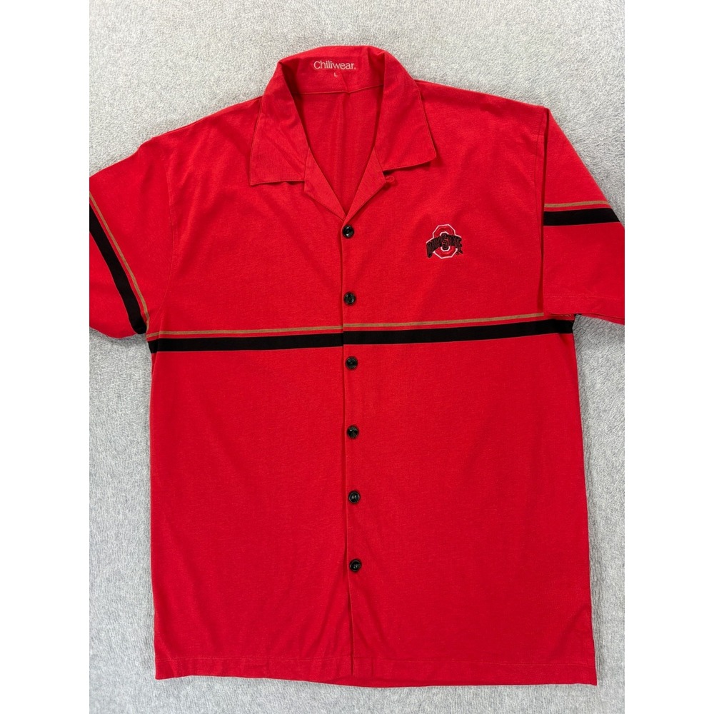 Ohio State Buckeyes Stitched Logo Campus S/S Button Down Shirt (Men's Large) Red
